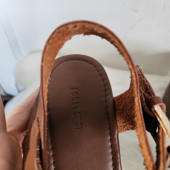 Forever 21 Brown Wood & Leather Style Block Heel Sandals Y2K-Inspired Sz 8 - Picture 12 of 16